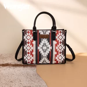 Wrangler Sherpa Black Aztec Canvas Tote/Crossbody