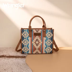 Wrangler Sherpa Brown Aztec Canvas Tote/Crossbody