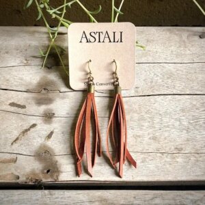 Astali Mini Tassel Earrings - Rust, Western Short Leather Earrings