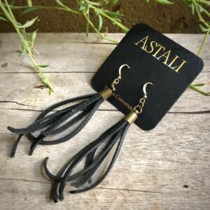 Astali Mini Tassel Earrings - Black, Western Short Leather Earrings