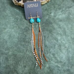 Astali Turquoise & Mini Feather Earrings - Grizzly, Fawn & Gold