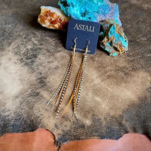 Astali Mini Feather Earrings - Grizzly & Fawn/Gold