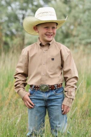 Cinch Boys Solid Khaki Longsleeve