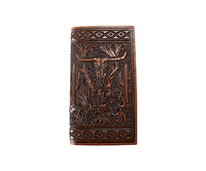 Nocona Brown Longhorn Flowers Rodeo Wallet