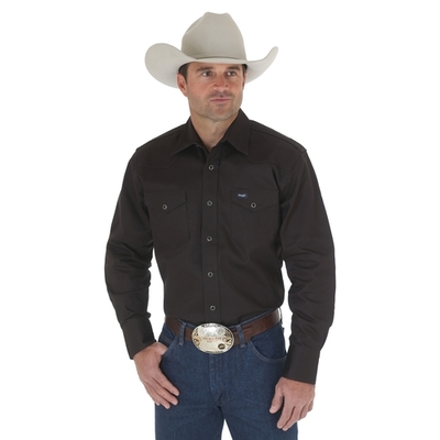 Wrangler Western Work Black Solid Twill Shirt